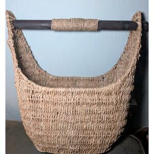 Woven Hanging Wall Basket Magazine Rack Seagrass Rattan Boho Farmhouse